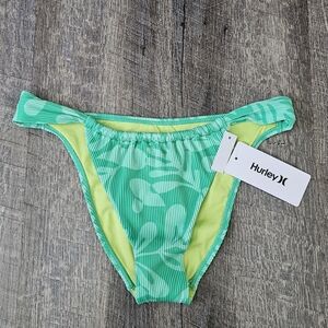 NEW Hurley Women’s Large Marina Rib Cheeky Bikini Bottom Jade Swimsuit